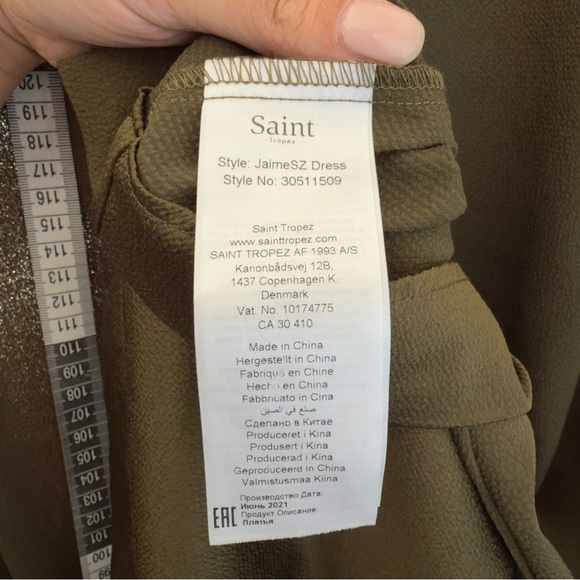 Saint Tropez Olive Green Long Sleeve V-Neck Shift Dress Size L - Picture 3 of 8